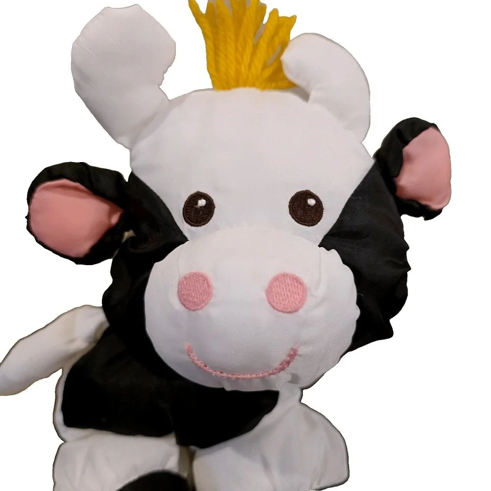 1993 Vintage Fisher Price Barnyard Puffalump Cow Plush 8096 Nylon Black White 12